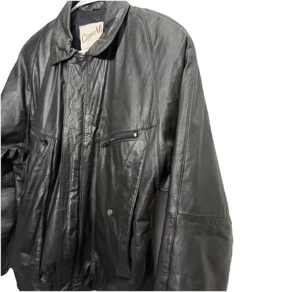 Clipper Mist By London Fog Black Leather Men’s Bomber Jacket Size M Aviator 90’s - Picture 3 of 10